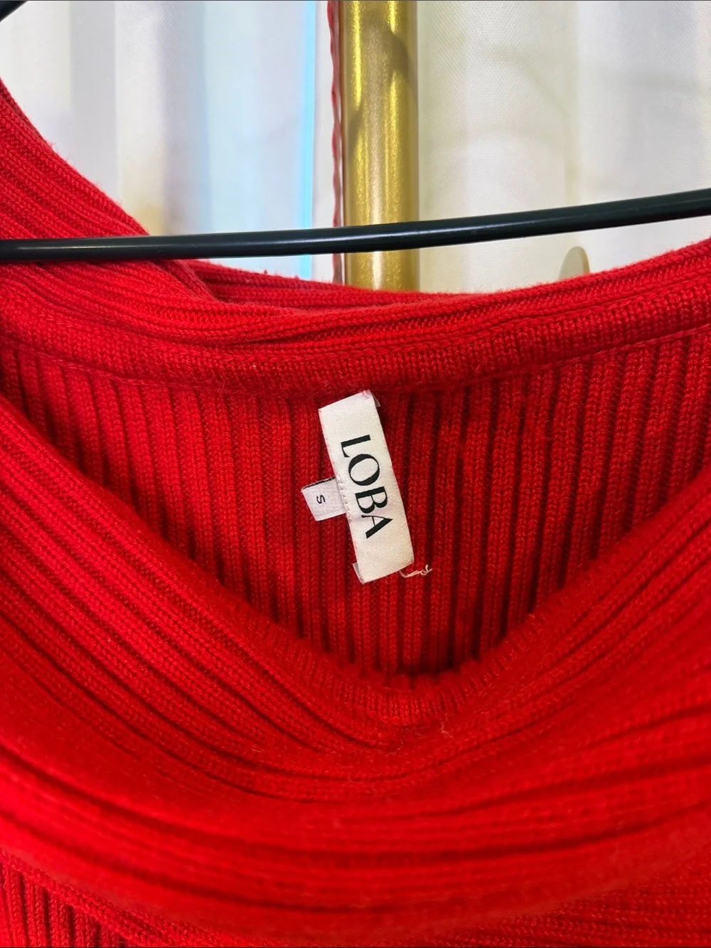 LOBA REVOLVE TAZ OFF THR SHOULDER SWEATER Small Loyal Red Ribbed Knit Scarf